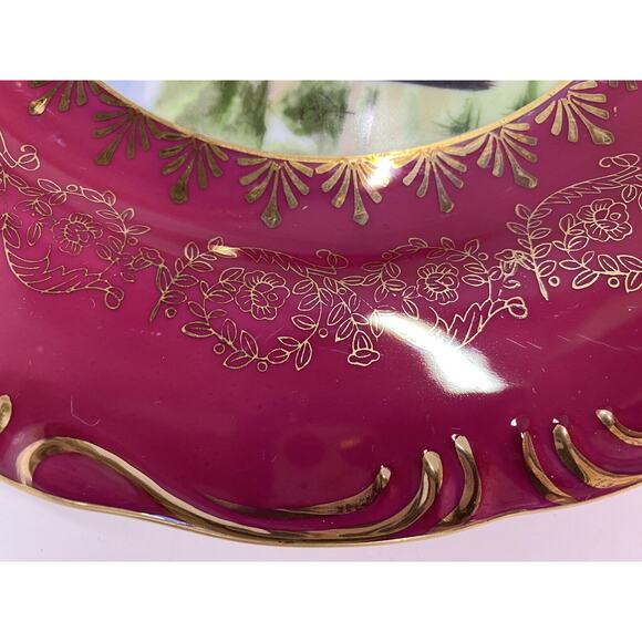 Vibrant Porcelain Plate Set of 2 Horse Cabinet Plates Decor Blue Fuschia Gold - Picture 6 of 12